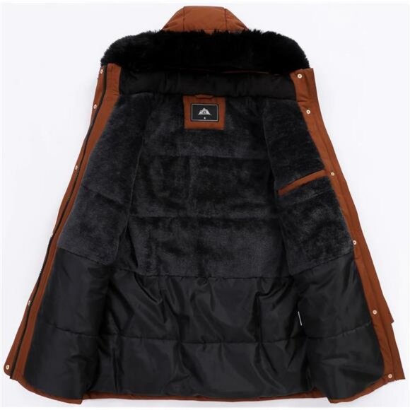 Women's Winter Down Coat Thicken Fleece Lined Orange - Picture 3 of 4